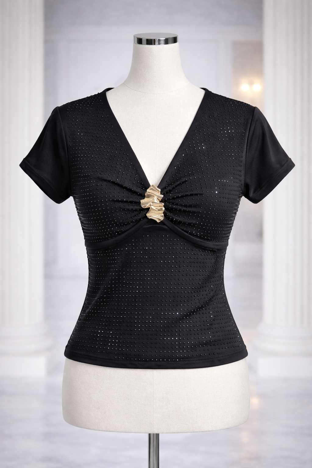 Rhinestone V-Neck Top