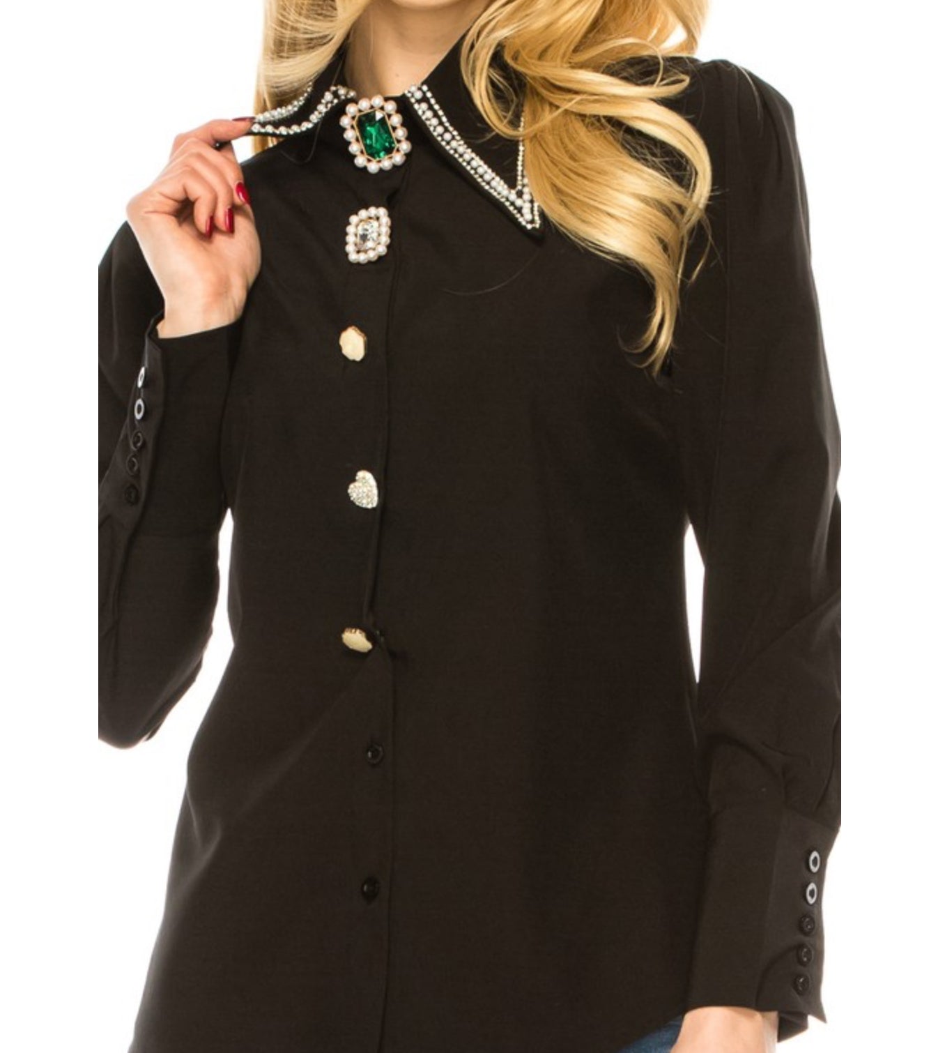 Luxe Crystal Accent Blouse Dark