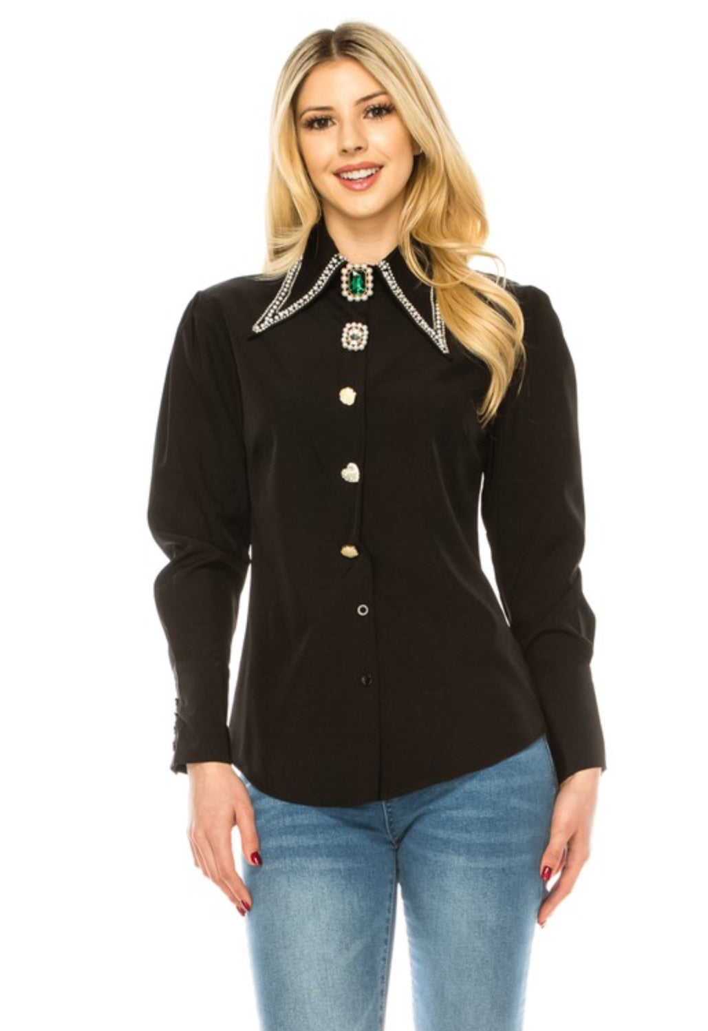 Luxe Crystal Accent Blouse Dark