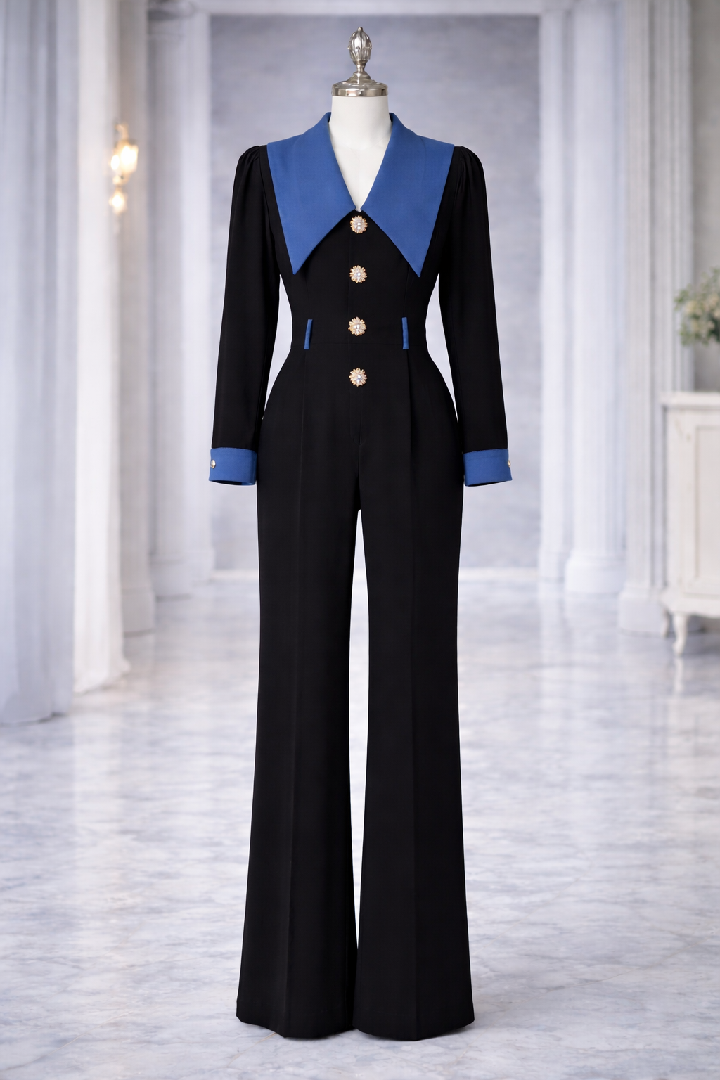 Midnight Blue Collar Jumpsuit