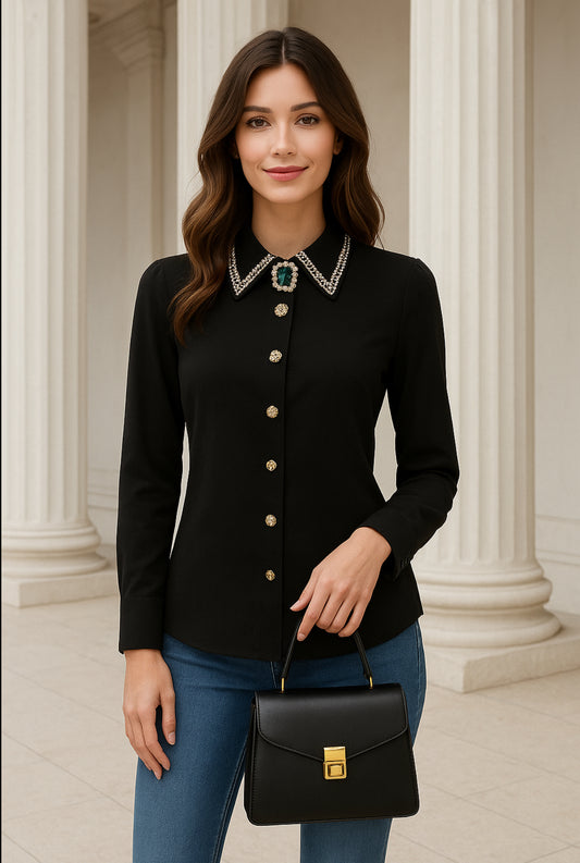 Luxe Crystal Accent Blouse Dark