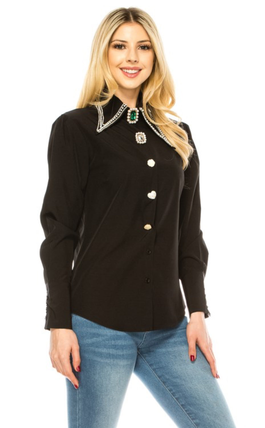 Luxe Crystal Accent Blouse Dark
