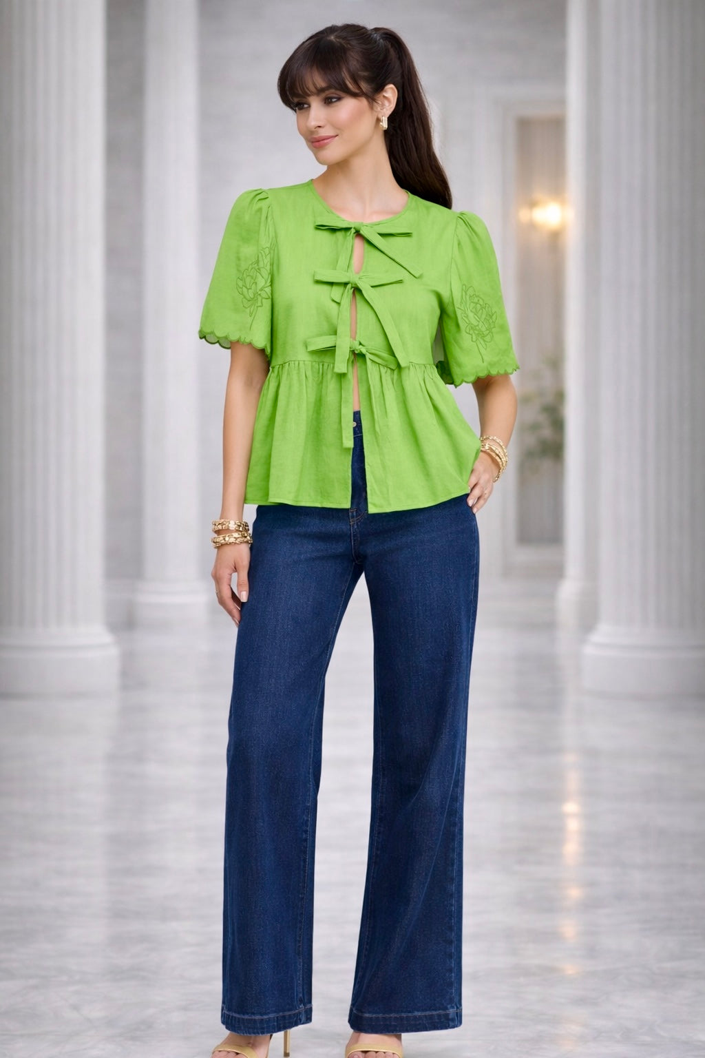 Rose Embroidered Peplum Top