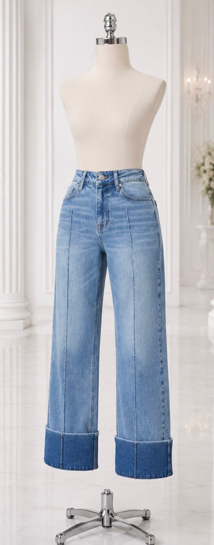 Vibrant Foldover Wide Leg Denim