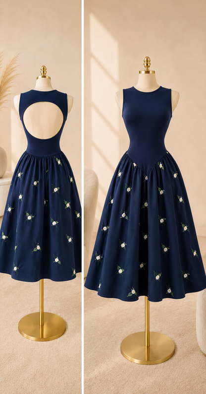 Juliette Midi Dress - Navy